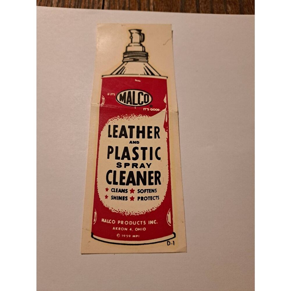 Vintage RARE Original 50-60s Malco Leather Plastic Cleaner Car Water Slide Decal